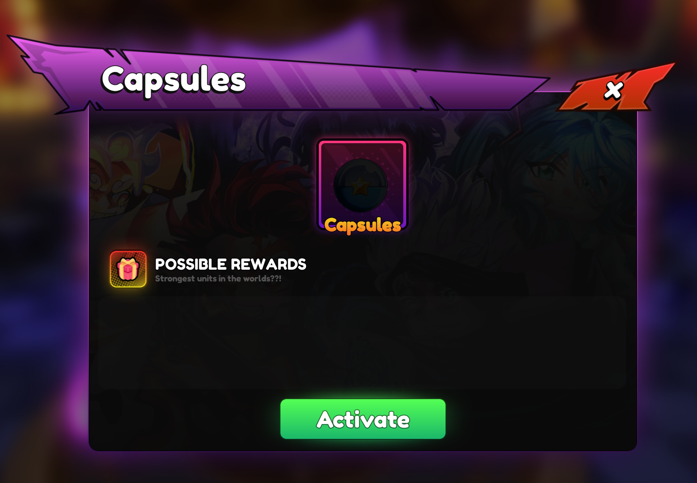 Official Discord FAQ screenshot of the Capsules panel with an Activate button and possible rewards note.